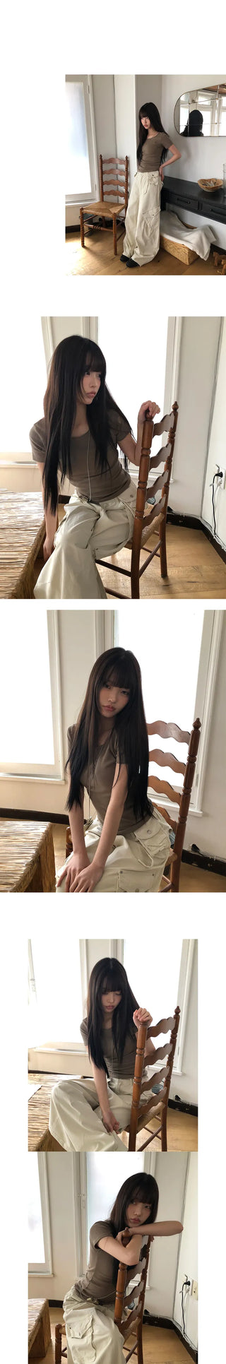 Mojou U-neck Slim Round Short Sleeve T-shirt