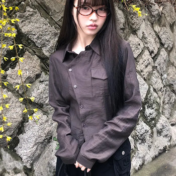 Cuhi Diagonal Button One-Pocket Collar Shirt