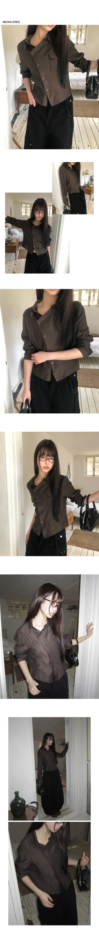 Cuhi Diagonal Button One-Pocket Collar Shirt