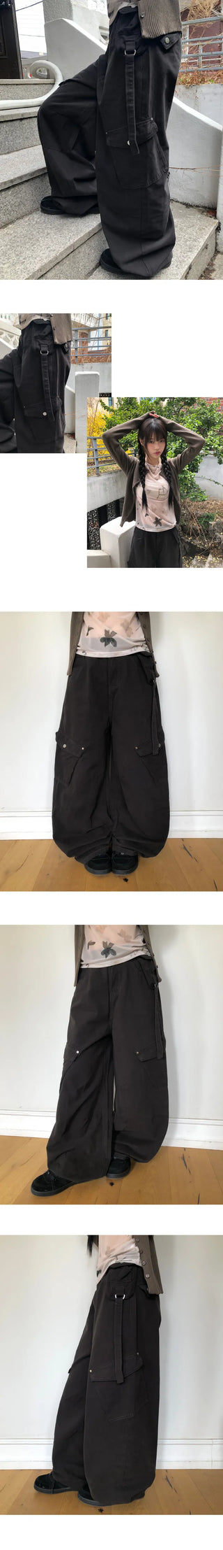 Bridin Double Pocket Strap Washed Cargo Pants