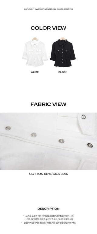 Daen Pocket Button Collar 3/4 Sleeve T-shirt