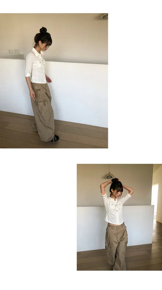 Daen Pocket Button Collar 3/4 Sleeve T-shirt