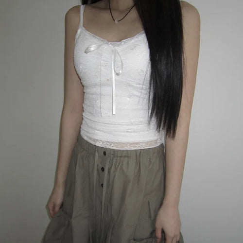 Deena Lace Ribbon Adjustable Cap Sleeveless Top