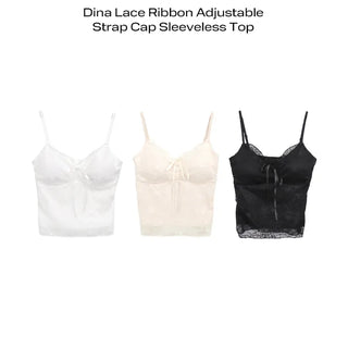 Deena Lace Ribbon Adjustable Cap Sleeveless Top