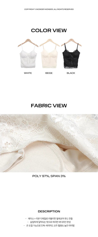 Deena Lace Ribbon Adjustable Cap Sleeveless Top