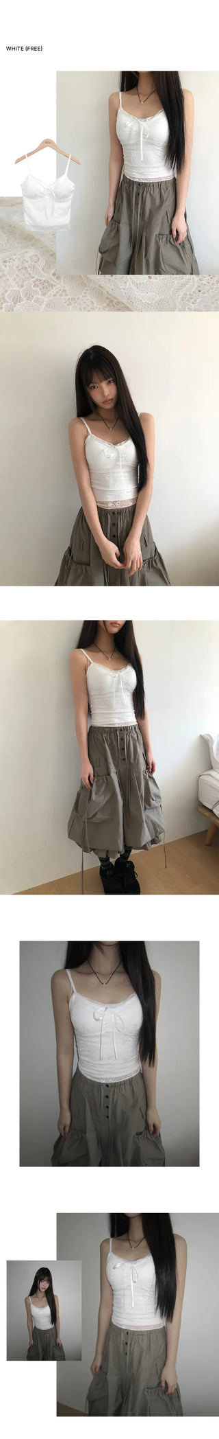 Deena Lace Ribbon Adjustable Cap Sleeveless Top