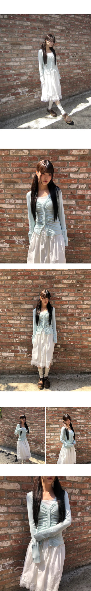 HIR Sleeve Button Shirred V-Neck Cardigan