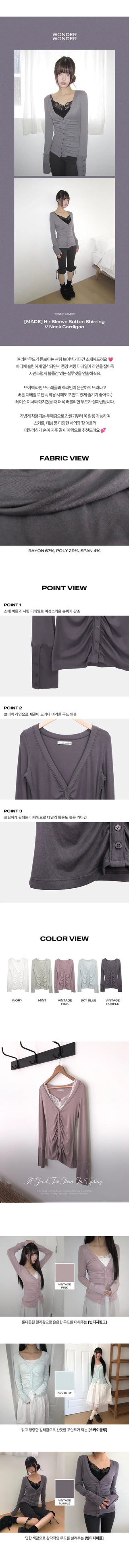 HIR Sleeve Button Shirred V-Neck Cardigan