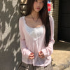 Tenver V-neck Lace Long Sleeve T-shirt