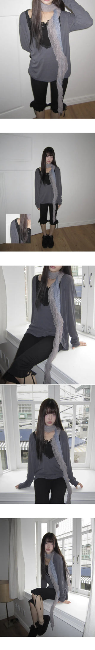 Tenver V-neck Lace Long Sleeve T-shirt