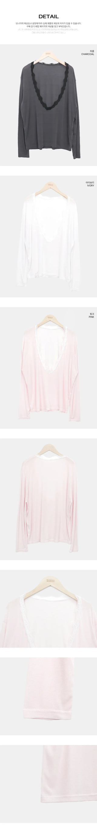 Tenver V-neck Lace Long Sleeve T-shirt