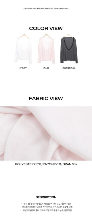 Tenver V-neck Lace Long Sleeve T-shirt