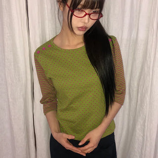 Repo Color Block Button 3/4 Sleeve T-shirt