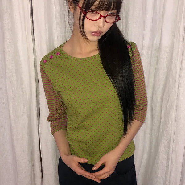 Repo Color Block Button 3/4 Sleeve T-shirt