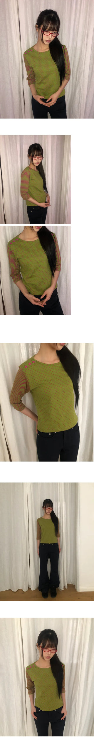 Repo Color Block Button 3/4 Sleeve T-shirt