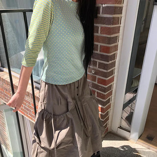 Repo Color Block Button 3/4 Sleeve T-shirt