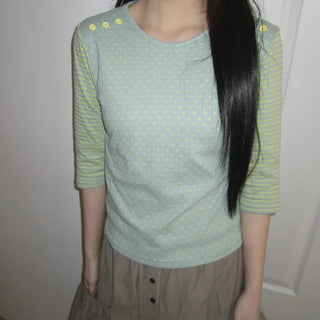 Repo Color Block Button 3/4 Sleeve T-shirt