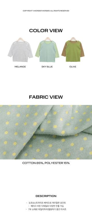 Repo Color Block Button 3/4 Sleeve T-shirt