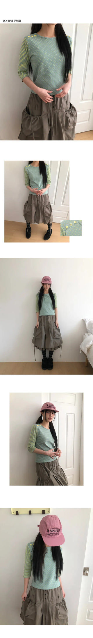 Repo Color Block Button 3/4 Sleeve T-shirt