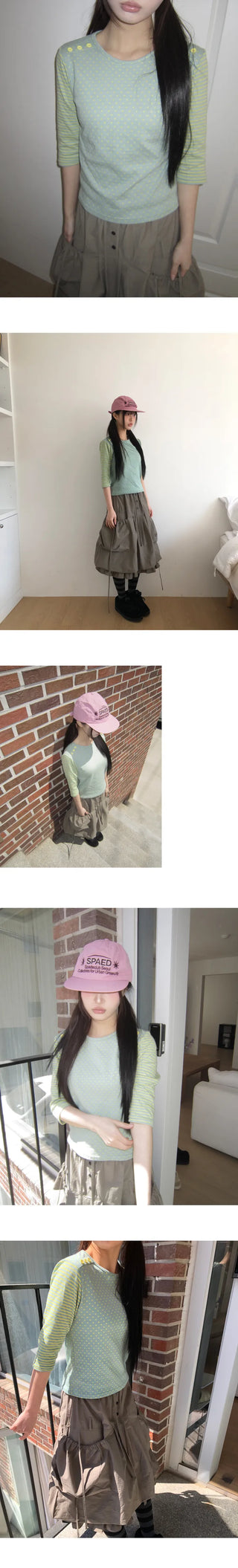 Repo Color Block Button 3/4 Sleeve T-shirt