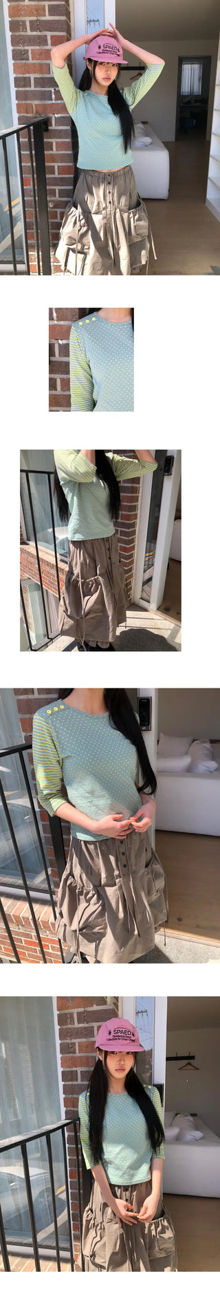 Repo Color Block Button 3/4 Sleeve T-shirt