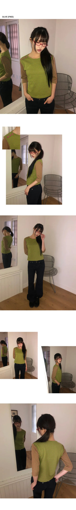 Repo Color Block Button 3/4 Sleeve T-shirt