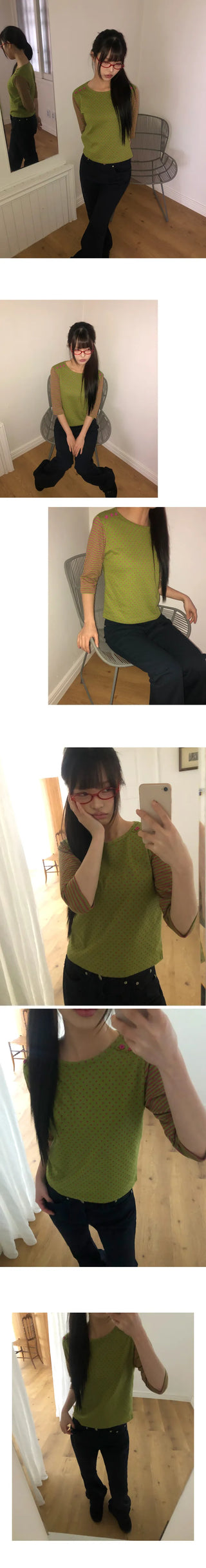 Repo Color Block Button 3/4 Sleeve T-shirt