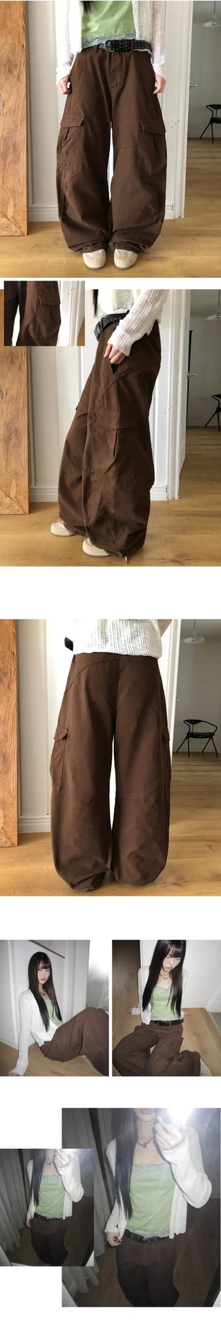 Riq Cut Curved Wide Cargo Pants