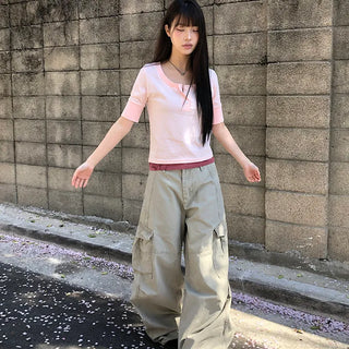 Riq Cut Curved Wide Cargo Pants
