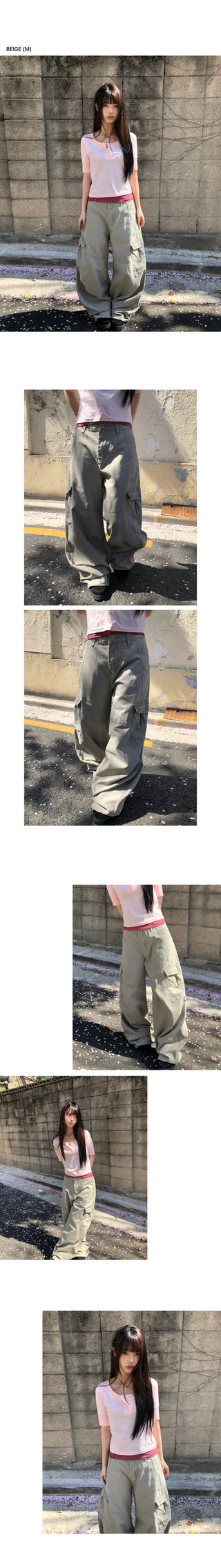 Riq Cut Curved Wide Cargo Pants