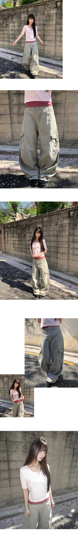 Riq Cut Curved Wide Cargo Pants