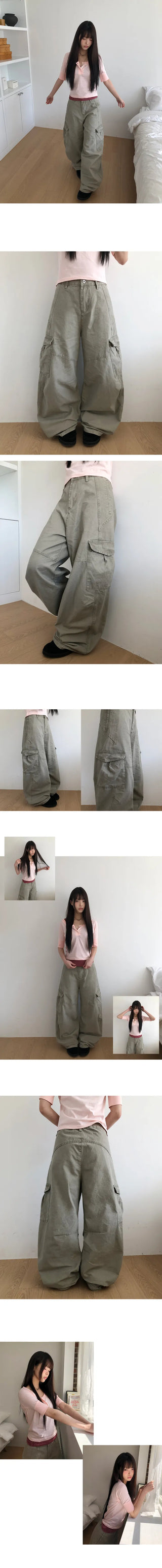 Riq Cut Curved Wide Cargo Pants
