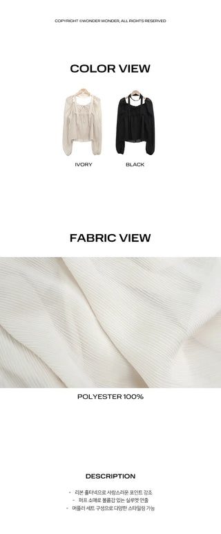 Hassen Ribbon Halterneck Puff Blouse Set