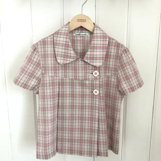 Yuwa Round Collar Check Short Sleeve Blouse