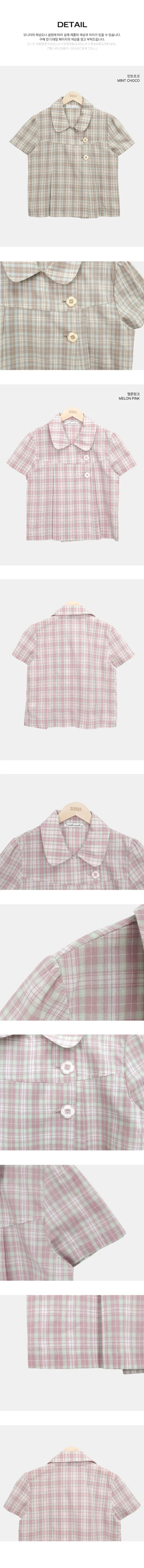Yuwa Round Collar Check Short Sleeve Blouse