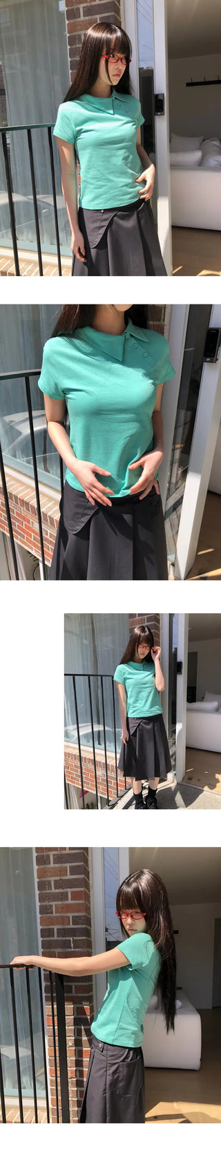 Batin Pique Asymmetrical Point Short Sleeve T-shirt