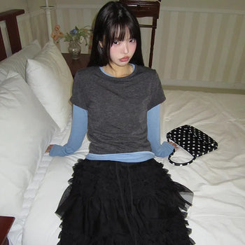 Ciel Color Block Layered Long Sleeve T-shirt