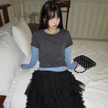 Ciel Color Block Layered Long Sleeve T-shirt