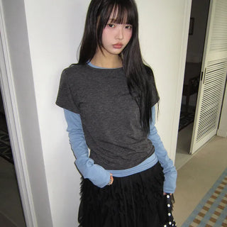 Ciel Color Block Layered Long Sleeve T-shirt