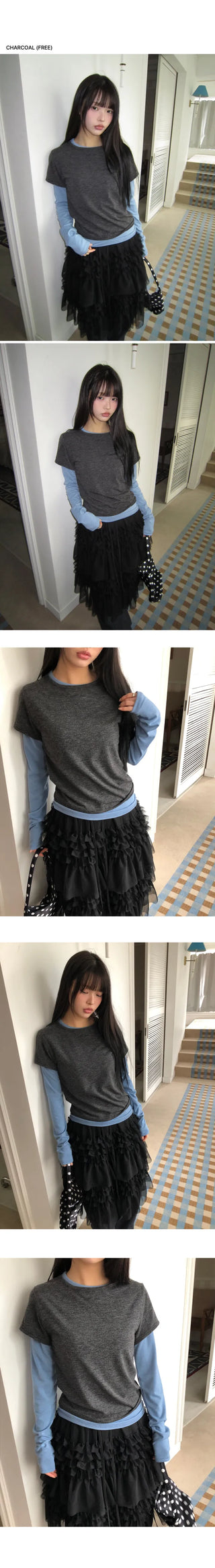 Ciel Color Block Layered Long Sleeve T-shirt