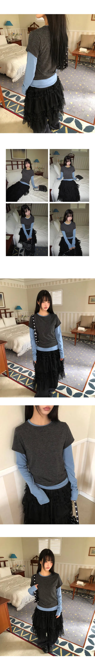 Ciel Color Block Layered Long Sleeve T-shirt