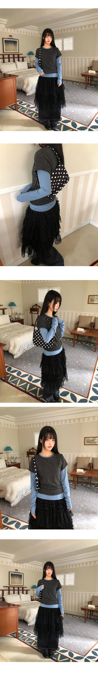 Ciel Color Block Layered Long Sleeve T-shirt