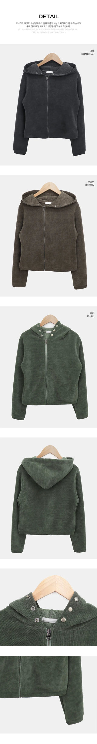 Hion High Neck Button Zip-Up Hoodie
