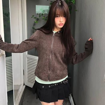 Hion High Neck Button Zip-Up Hoodie