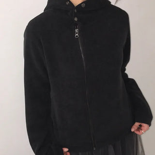 Hion High Neck Button Zip-Up Hoodie