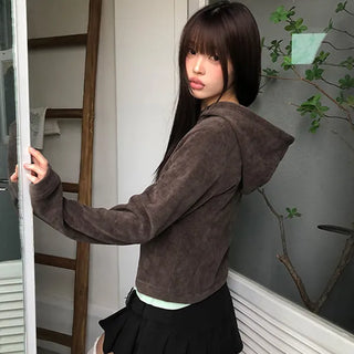 Hion High Neck Button Zip-Up Hoodie