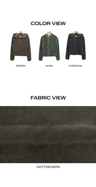 Hion High Neck Button Zip-Up Hoodie