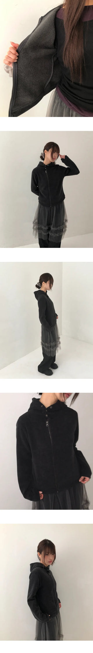 Hion High Neck Button Zip-Up Hoodie