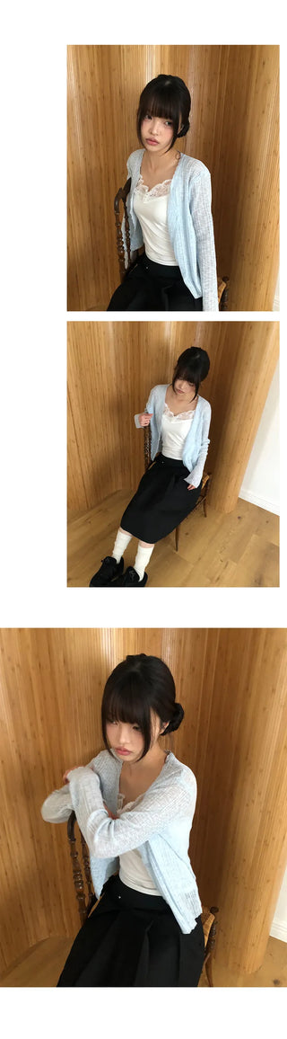 Maylin Lace V-Neck See-Through Cardigan