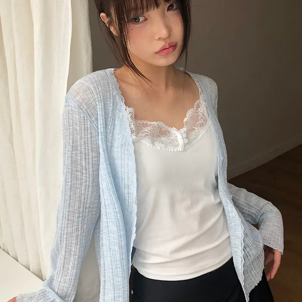 Maylin Lace V-Neck See-Through Cardigan